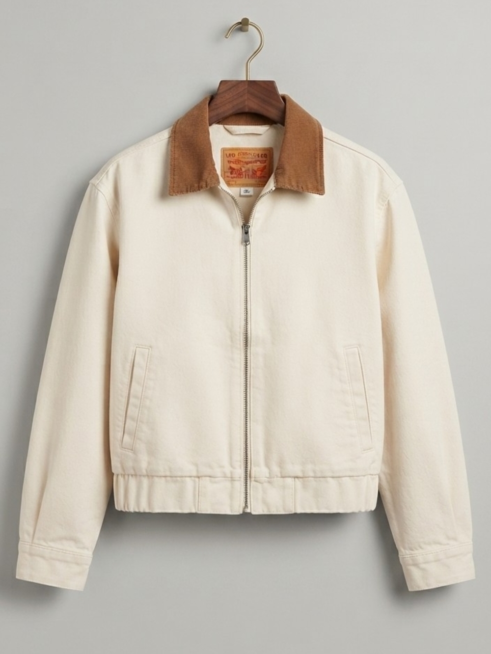 Levi's Cream Zip-Front Jacket with Brown Corduroy Collar